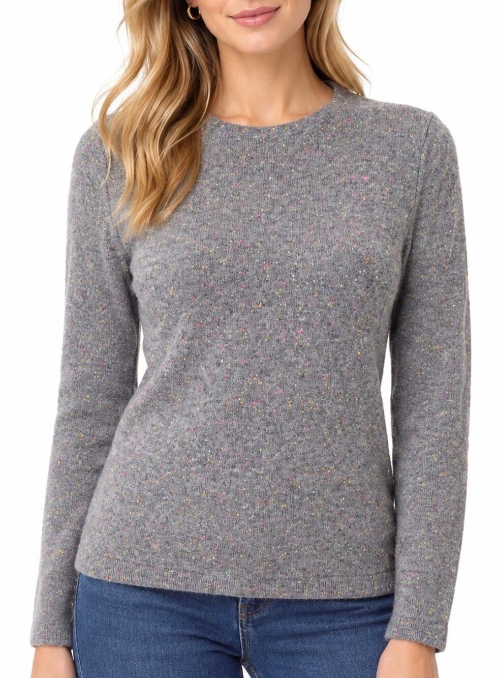 PURE Collection Cashmere Sweater Pullover Long Sleeve Gray Multi Speckled 2 XS